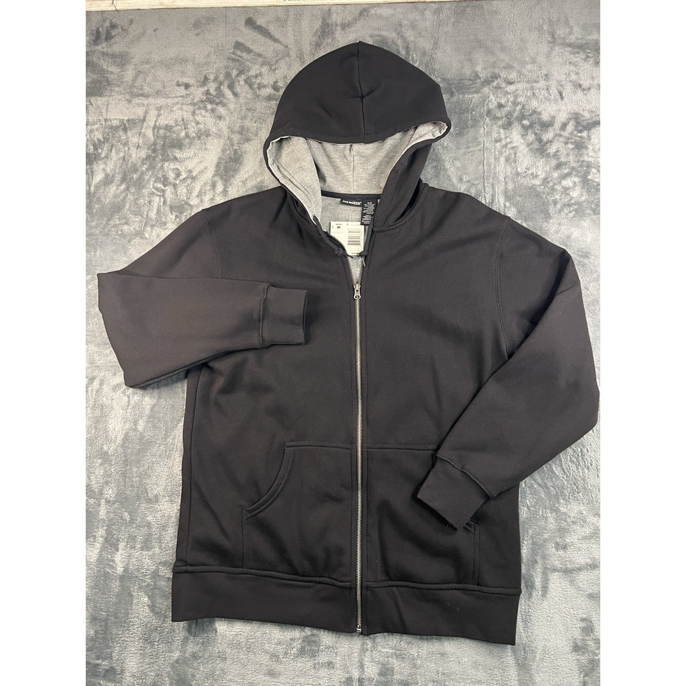 New W/Tag Joe Boxer Men's Full Zip Hoodie Black Waffle Knit Lined Jacket Size M